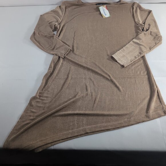 Magic Scarf Company Tan Beige Long Sleeve Shirt Tunic One Size S-L Asymmetrical - Picture 2 of 14